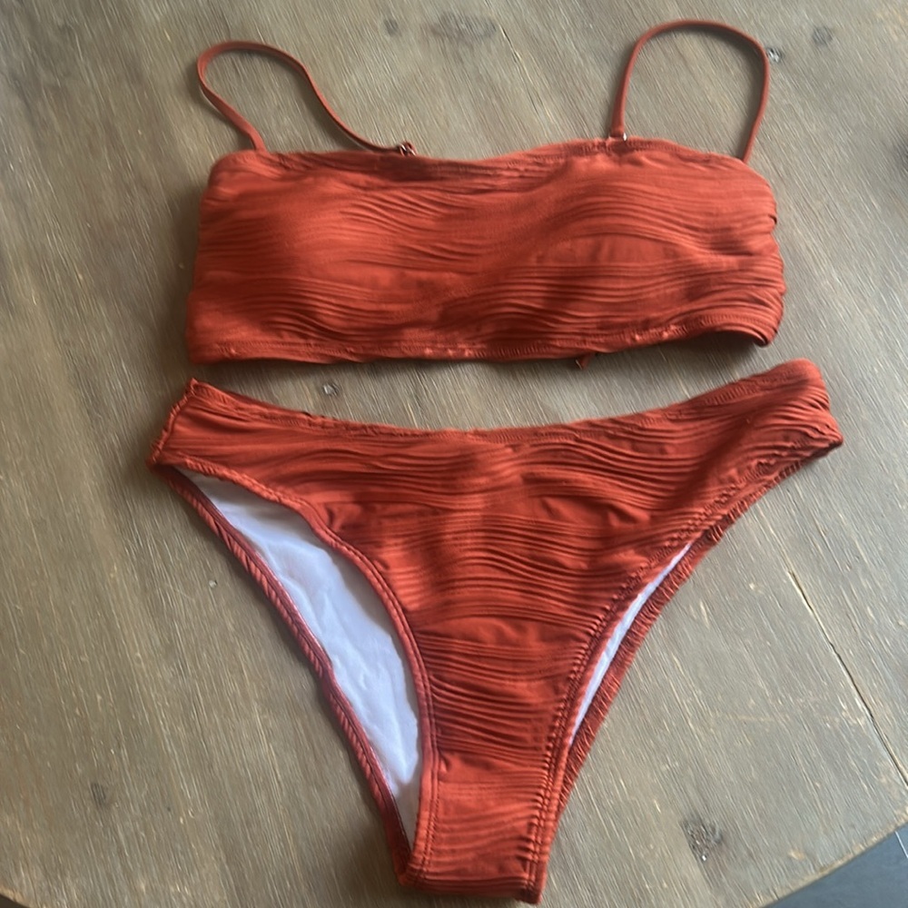 ZAFUL Bandeau Ribbed Lace Up Wave Hi Cut Bikini Size M New with Tags - Picture 11 of 14